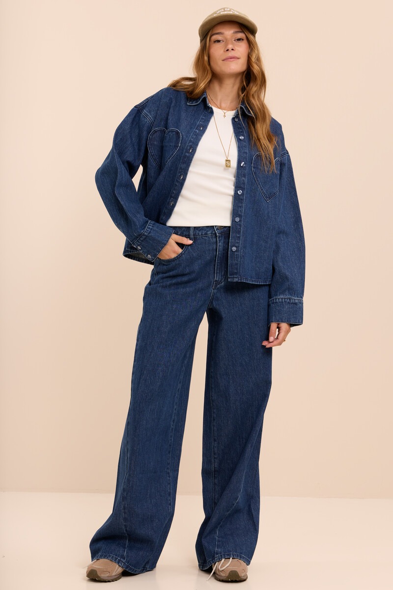 Dark blue denim blouse with heart pockets | My Jewellery