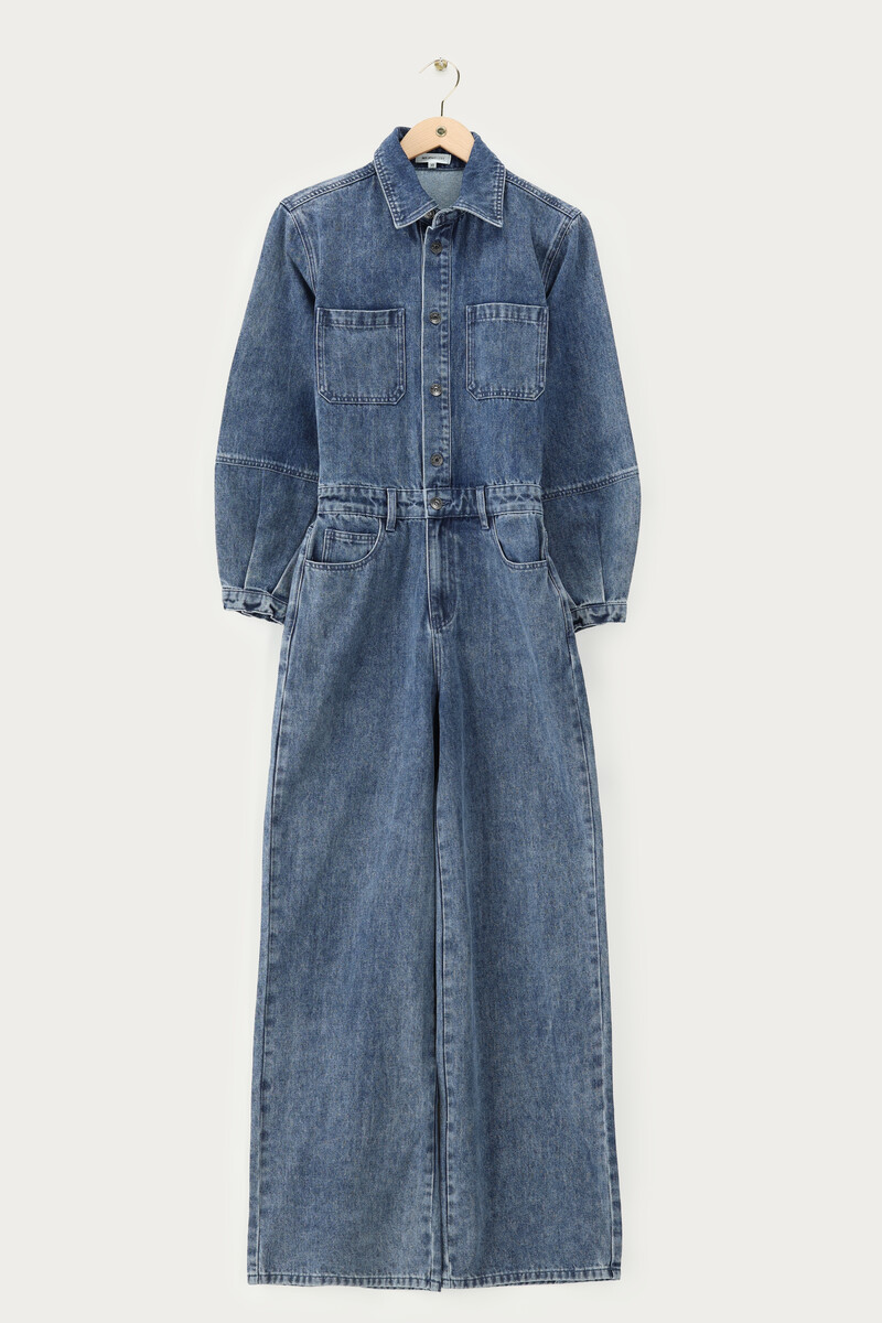 Dark blue denim jumpsuit with balloon sleeves | My Jewellery