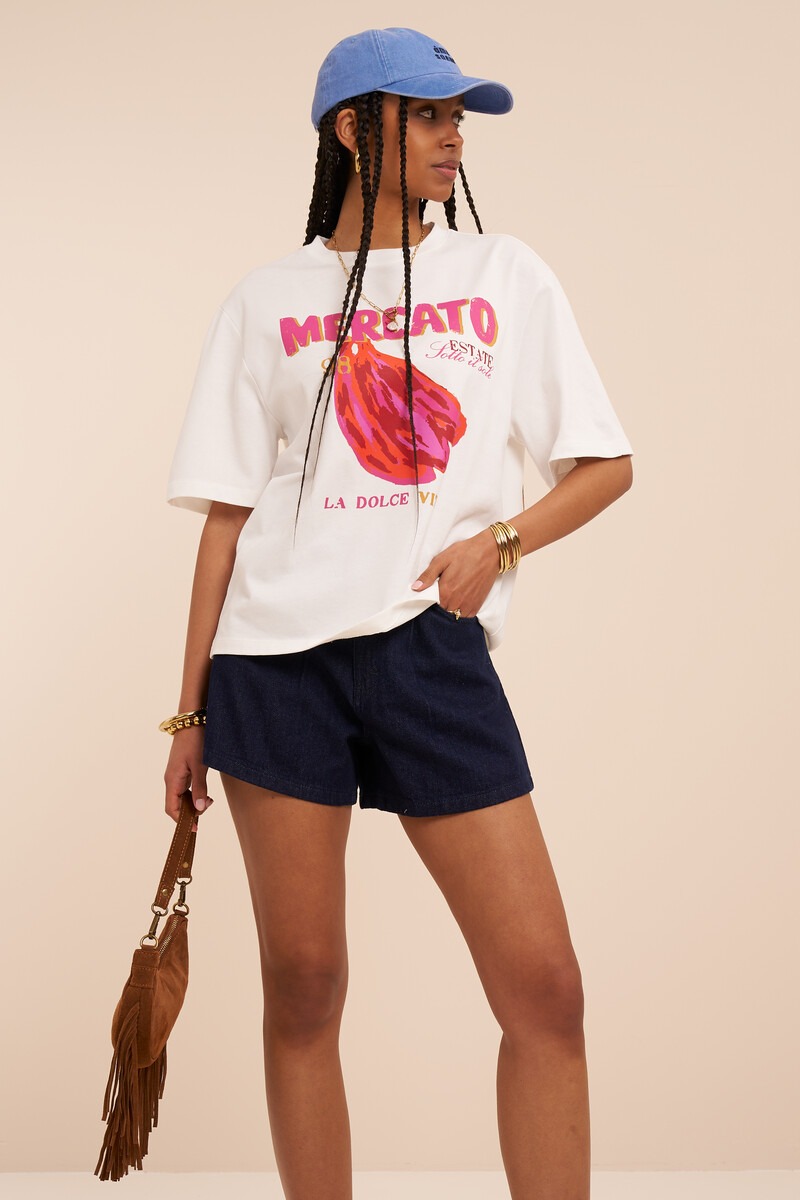 Dark blue denim shorts with pleats | My Jewellery