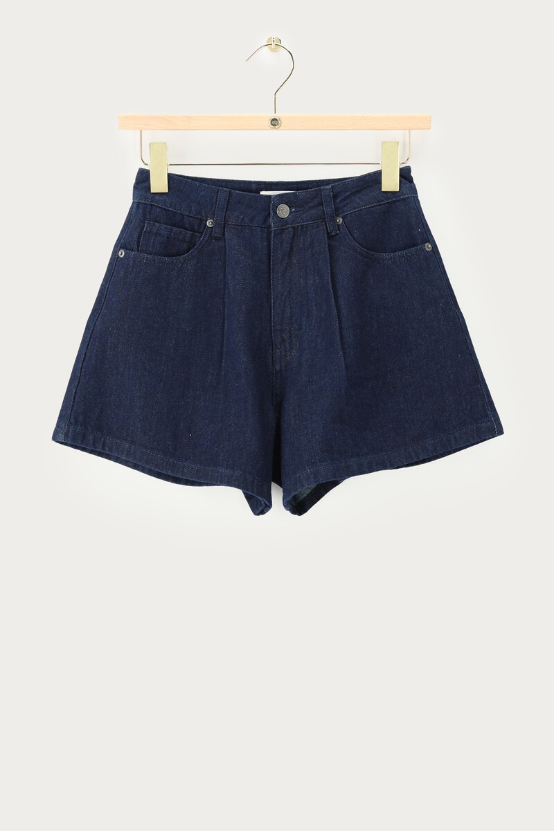 Dark blue denim shorts with pleats | My Jewellery