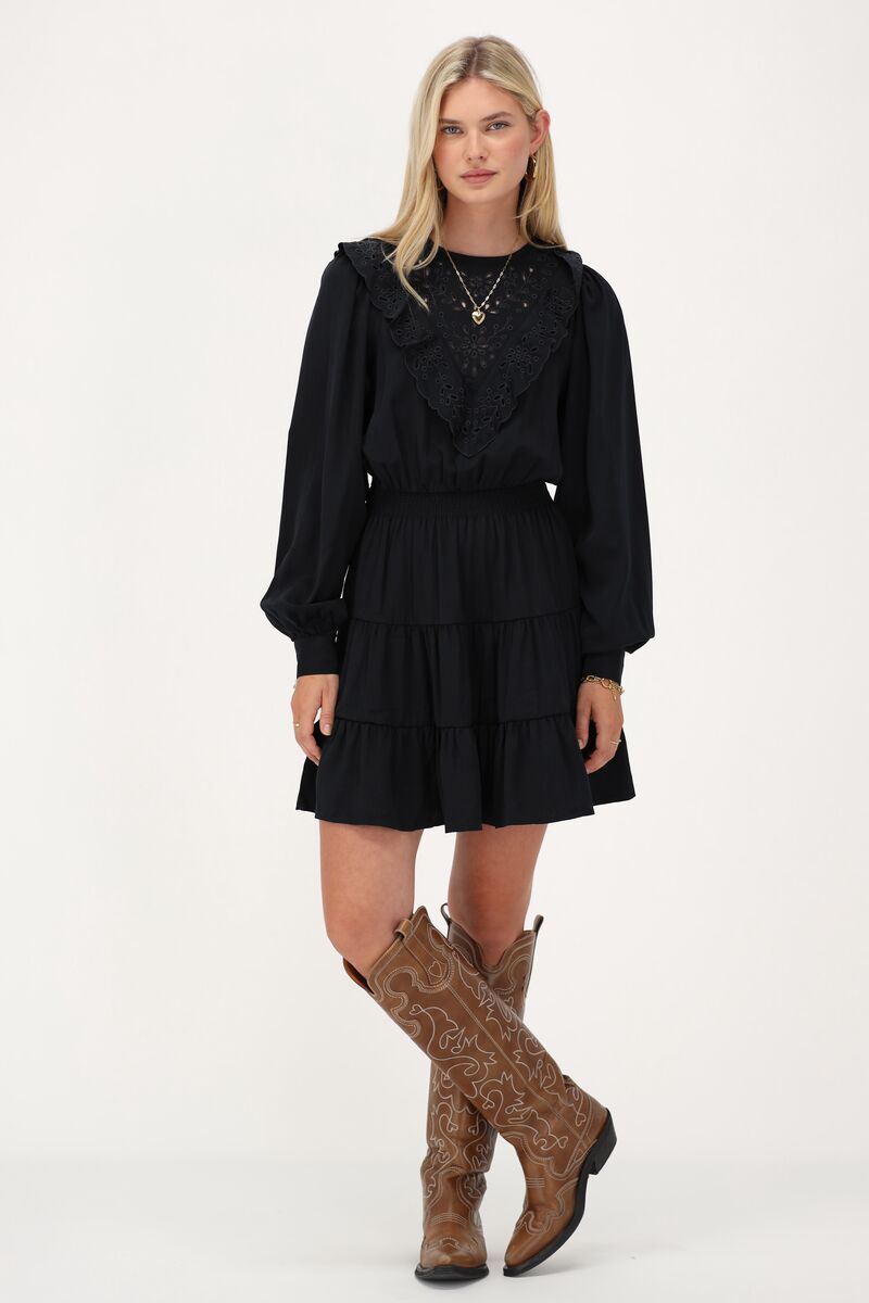 Dark blue dress with embroidery and ruffles | My Jewellery