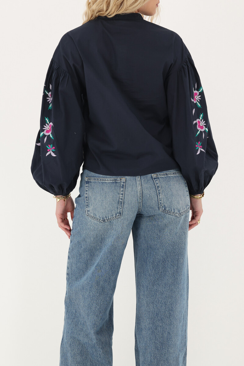 Dark blue embroidery blouse with flowers | My Jewellery