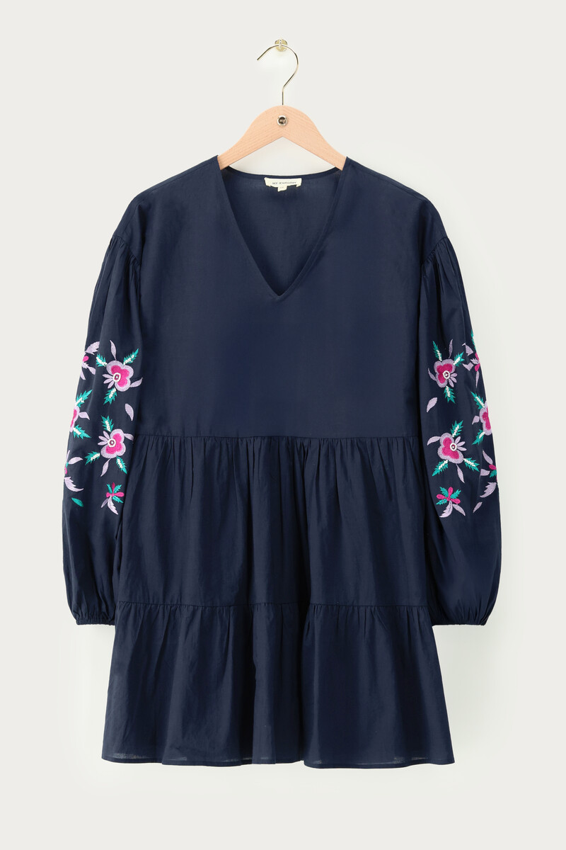 Dark blue embroidery dress with flowers | My Jewellery