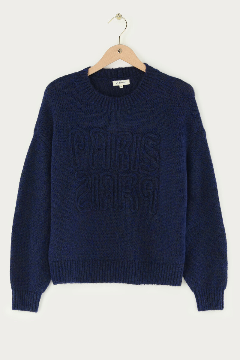 Dark blue embroidery sweater "Paris Paris" | My jewellery