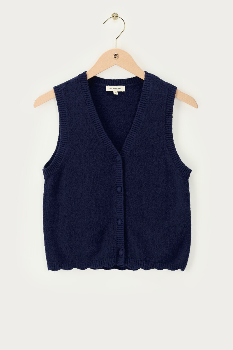 Dark blue gilet with scalloped edge