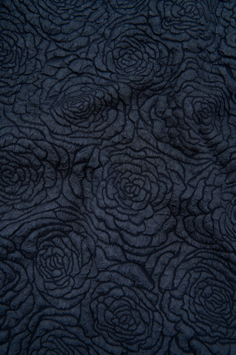 Dark blue jacquard dress with puff sleeves | My Jewellery