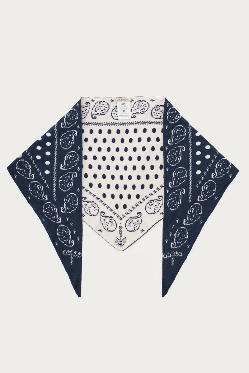 Dark blue jacquard scarf with paisley print | My Jewellery