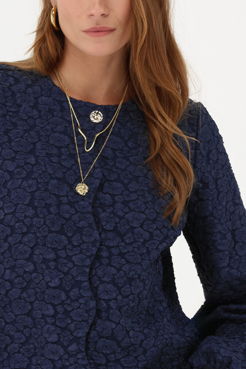 Dark blue jacquard top with button closure | My Jewellery