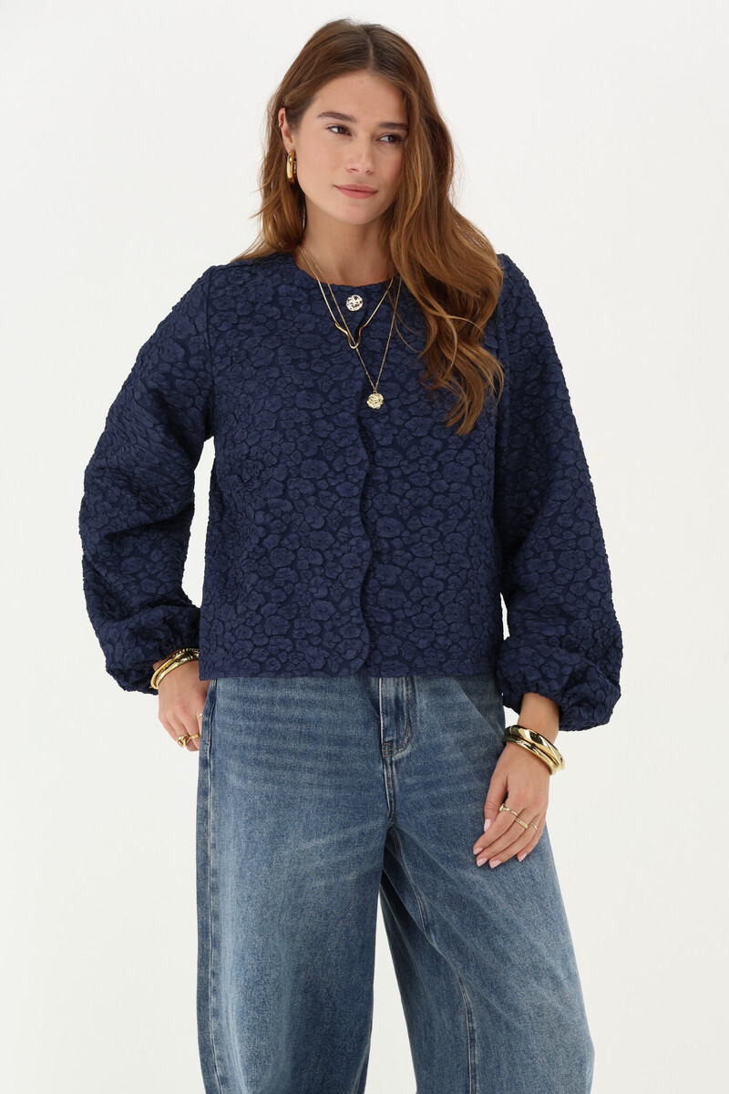 Dark blue jacquard top with button closure | My Jewellery