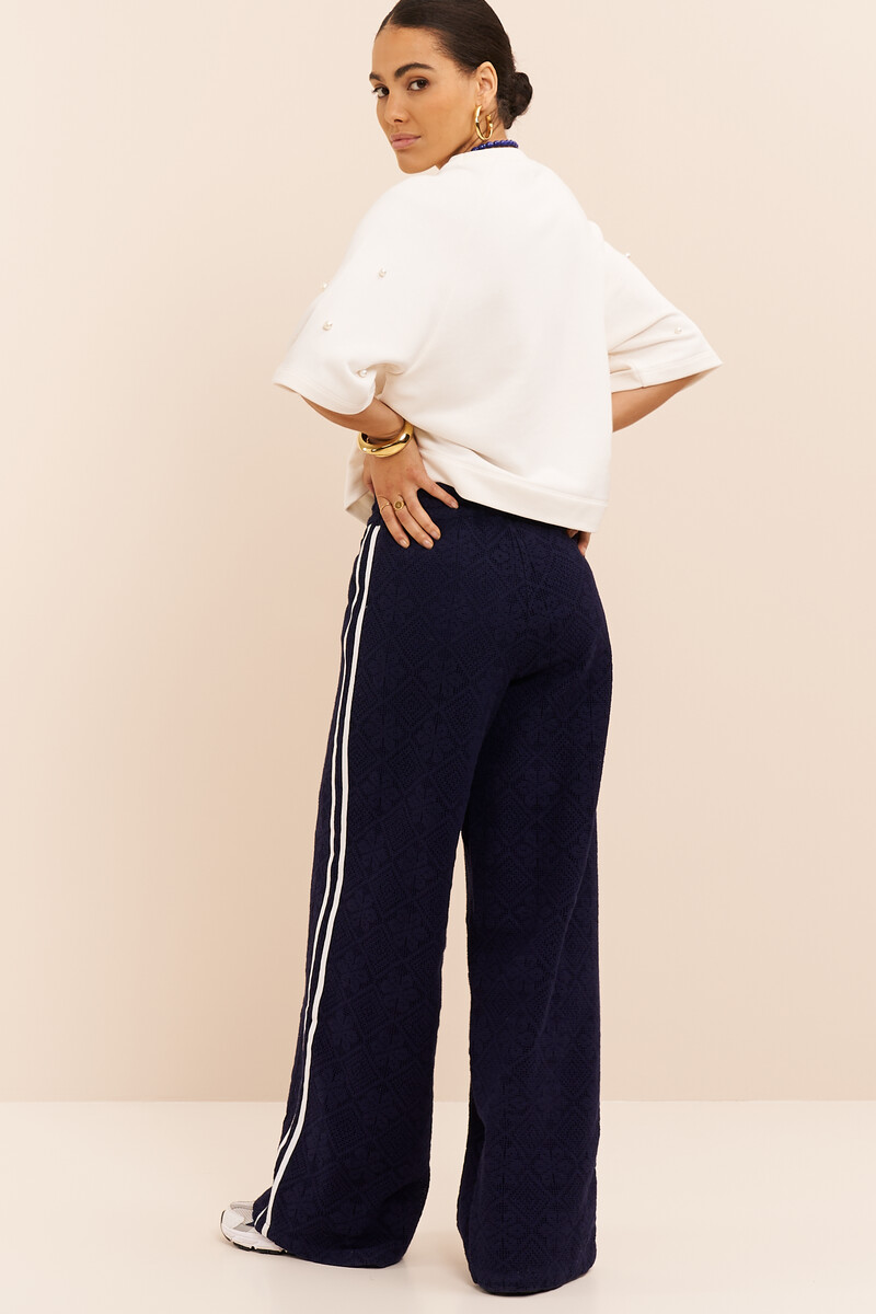 Dark blue lace trousers with side stripes | My Jewellery