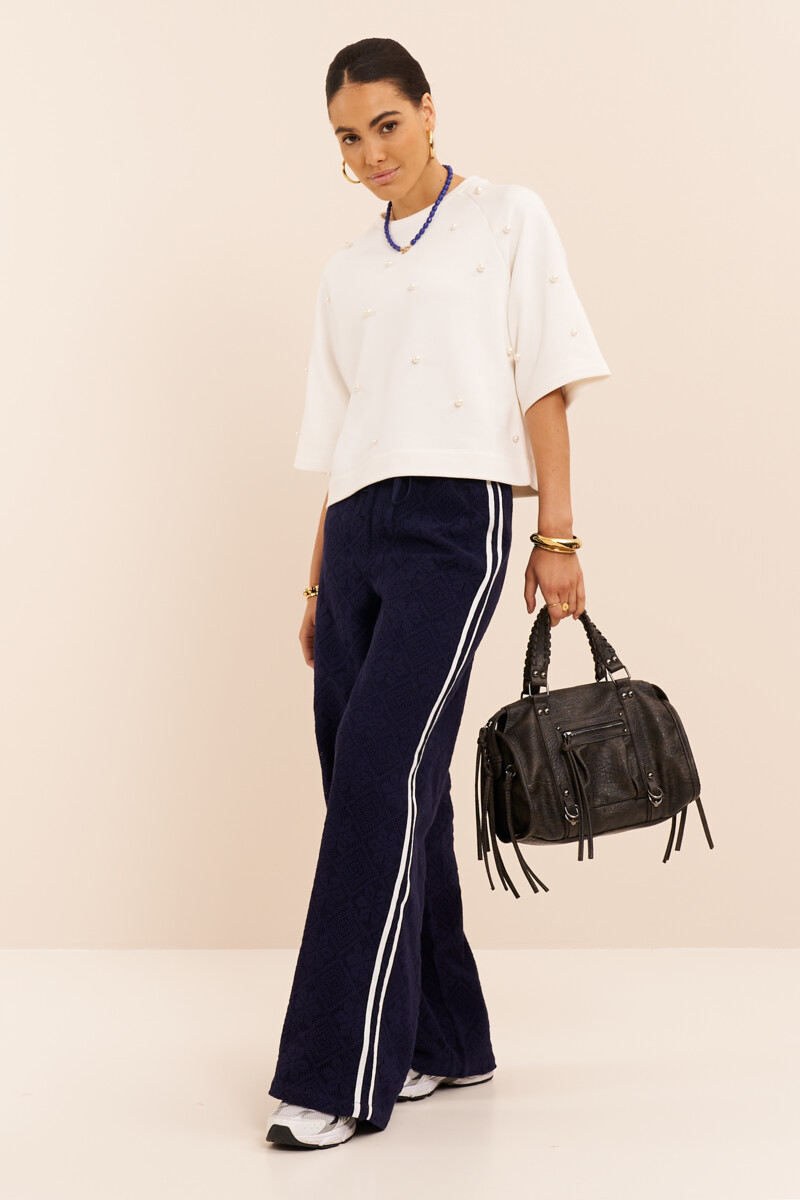 Dark blue lace trousers with side stripes | My Jewellery