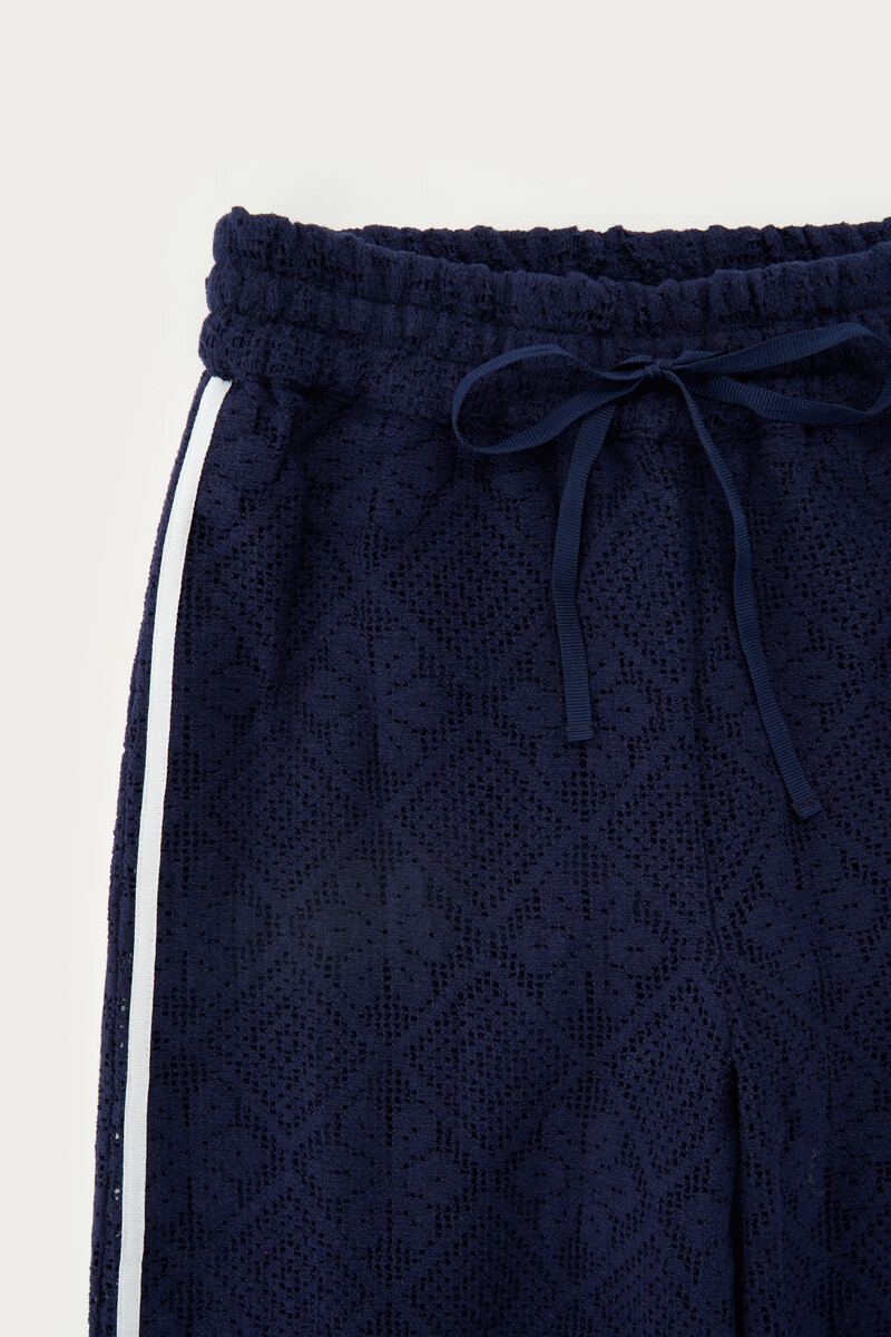 Dark blue lace trousers with side stripes | My Jewellery