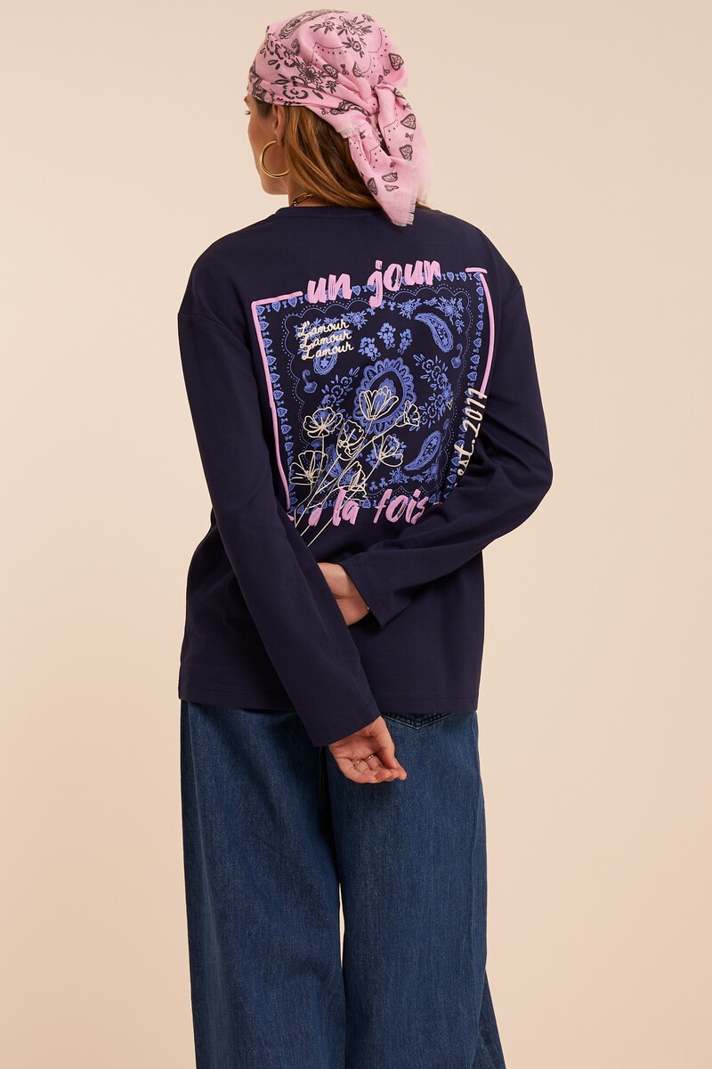Dark blue long sleeve with paisley back print | My Jewellery