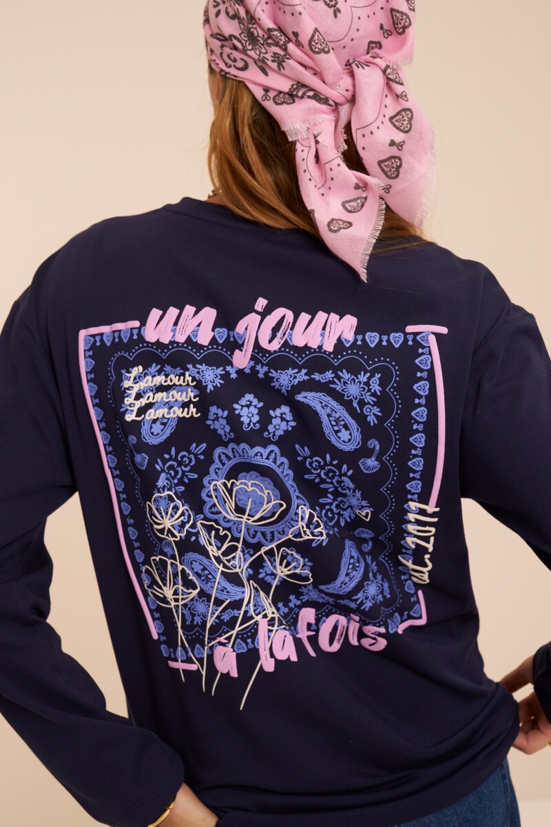 Dark blue long sleeve with paisley back print | My Jewellery