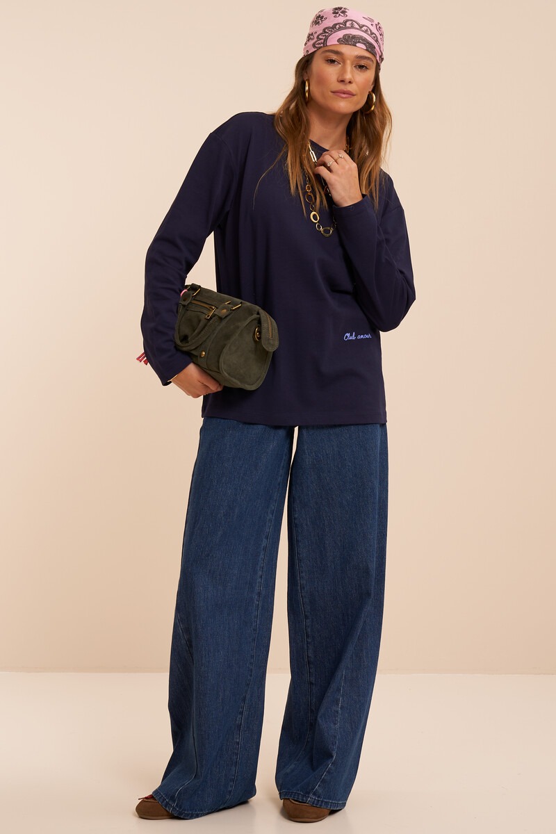 Dark blue long sleeve with paisley back print | My Jewellery