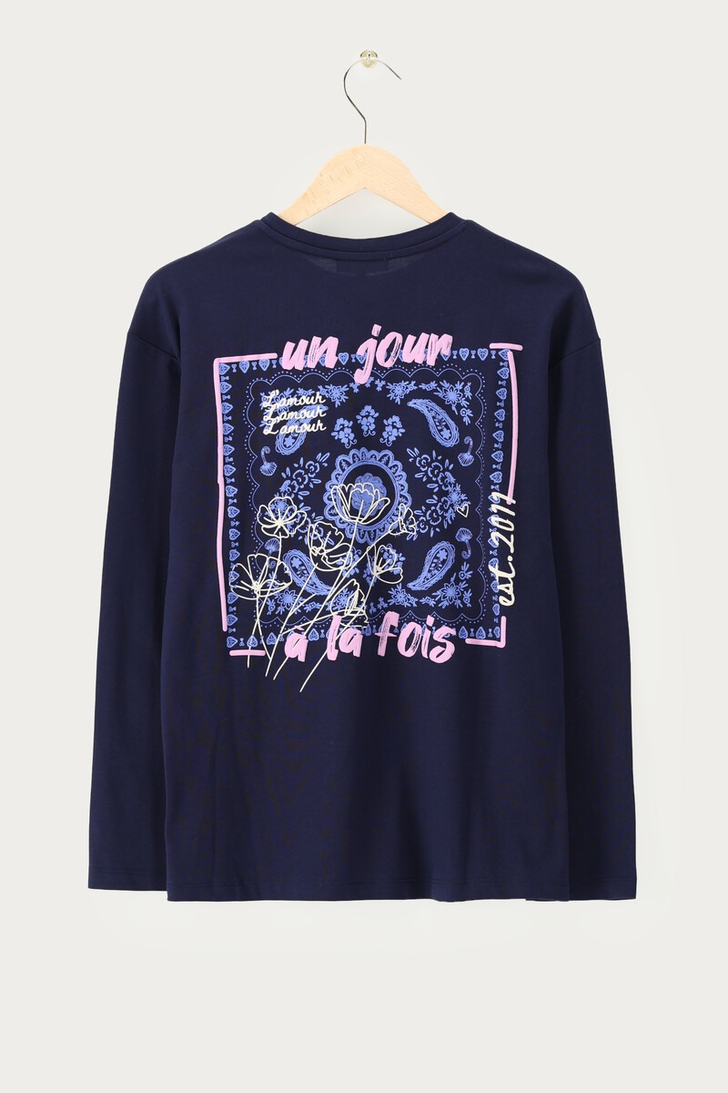 Dark blue long sleeve with paisley back print | My Jewellery