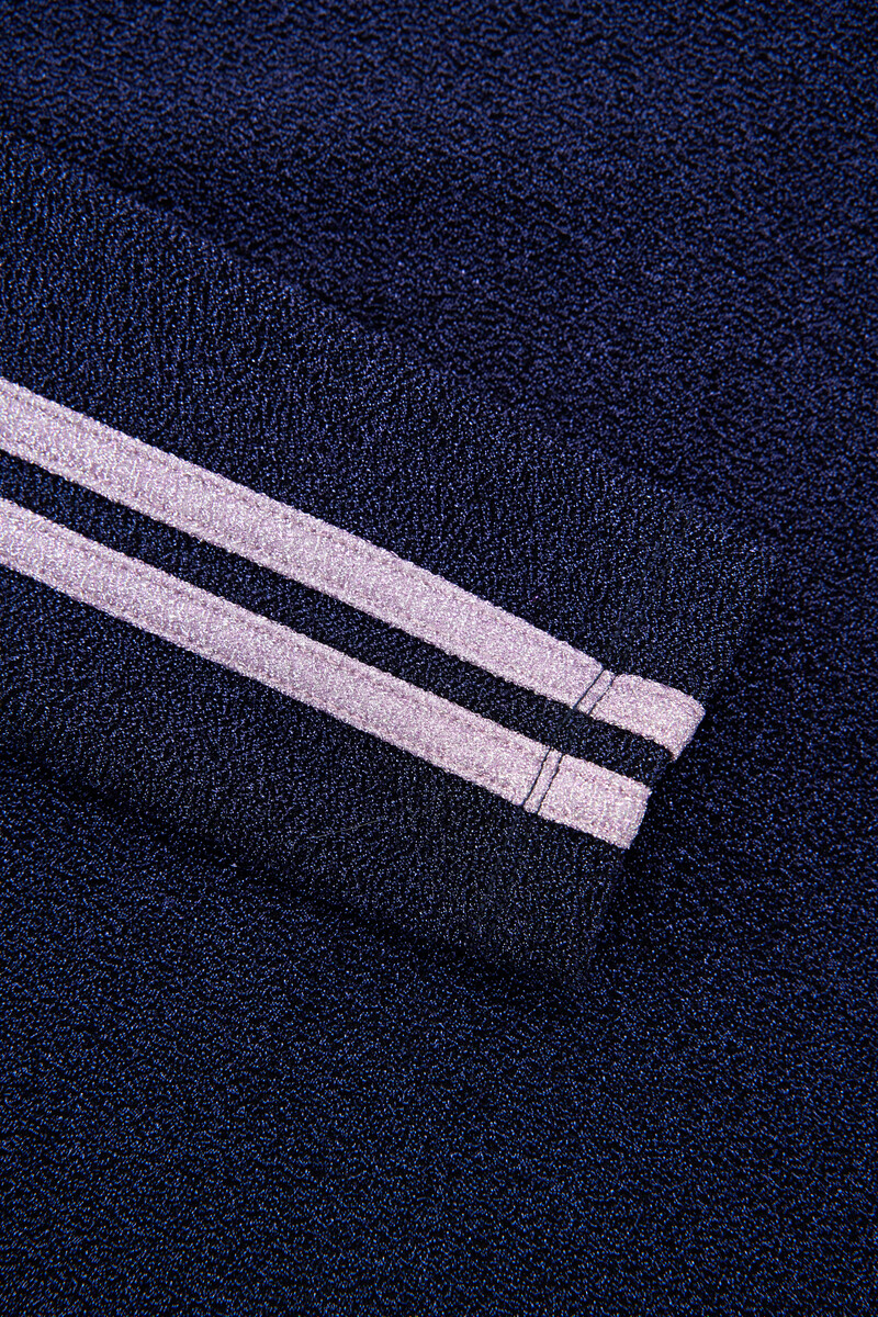 Dark blue lurex one-shoulder top with stripes | My Jewellery