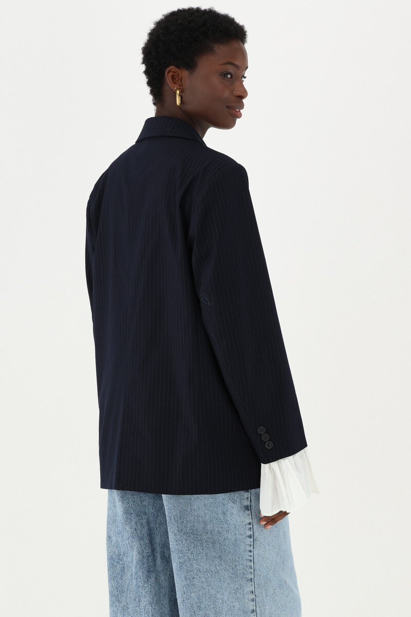 Dark blue pinstripe blazer with cuff | My Jewellery