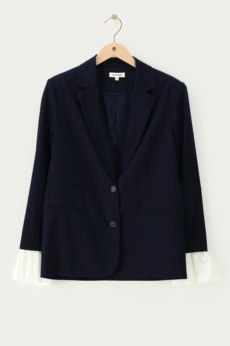 Dark blue pinstripe blazer with cuff | My Jewellery