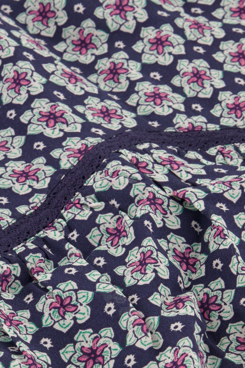 Dark blue skirt with flower print and ruffles | My Jewellery