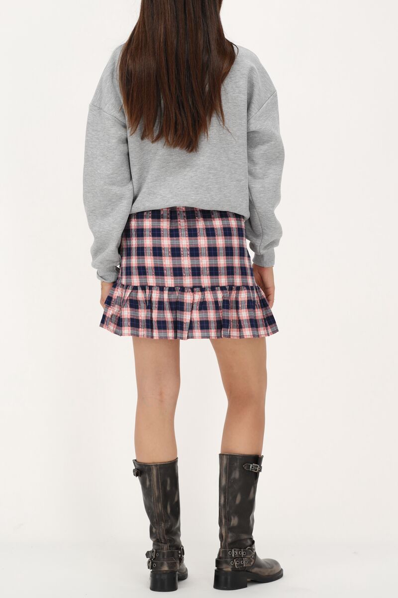 Dark blue skirt with pink plaid and lurex | My Jewellery