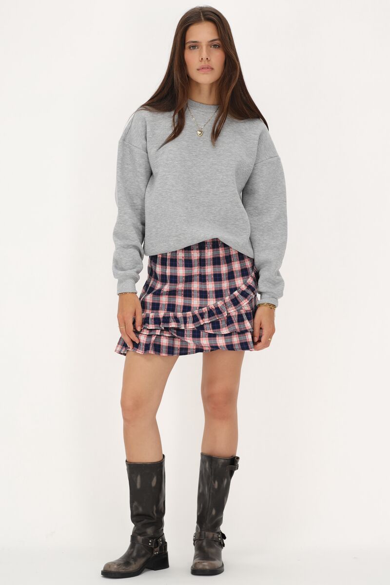 Dark blue skirt with pink plaid and lurex | My Jewellery