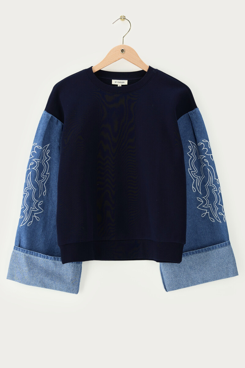 Dark blue sweater with denim sleeves | My Jewellery
