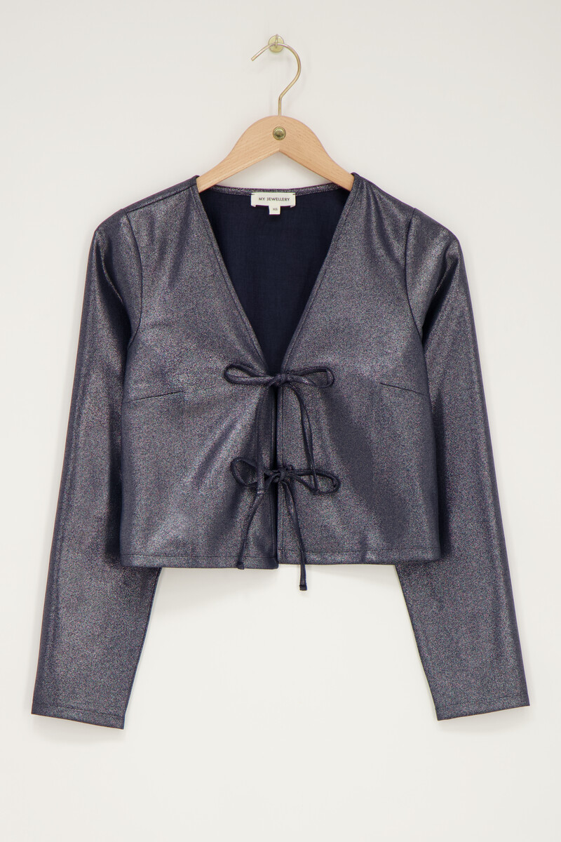 Dark blue top with lurex & bows | My Jewellery