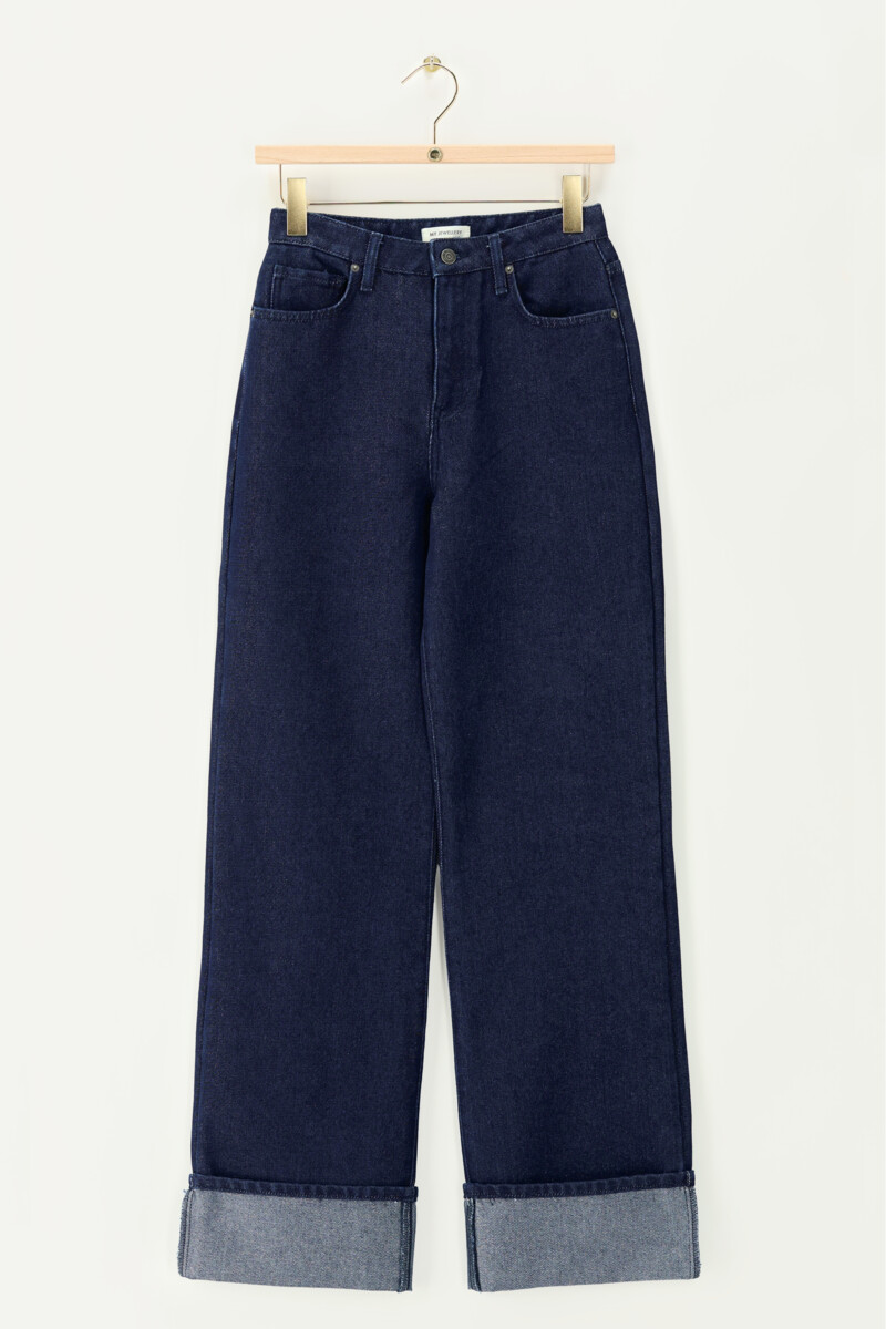 Dark blue turn up wide leg jeans with rhinestones | My Jewellery