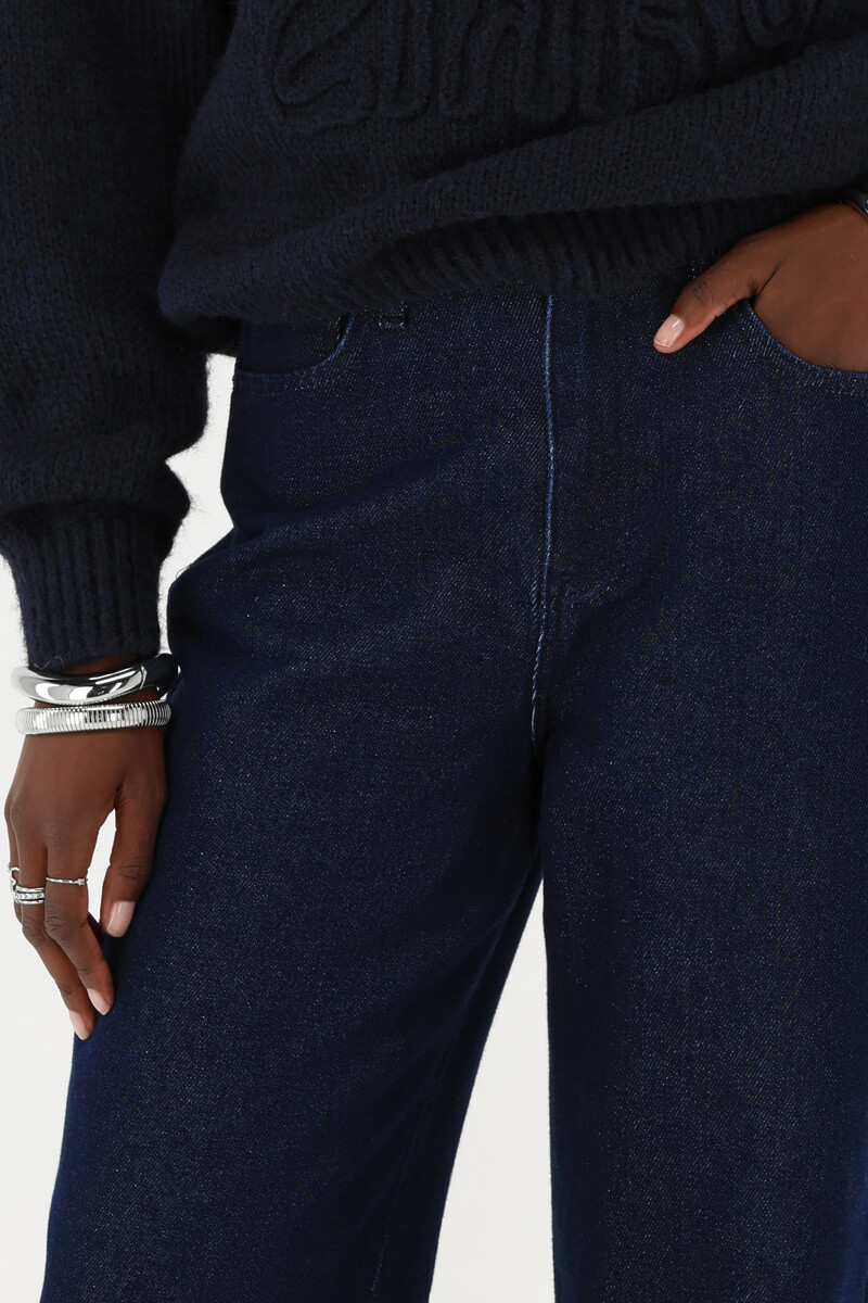 Dark blue turn up wide leg jeans with rhinestones | My Jewellery