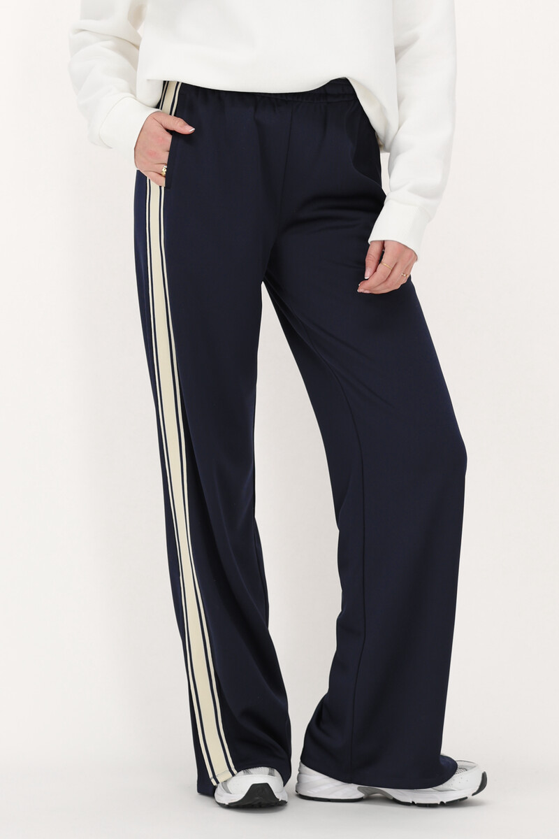 Dark blue wide-leg trousers with tape | My Jewellery