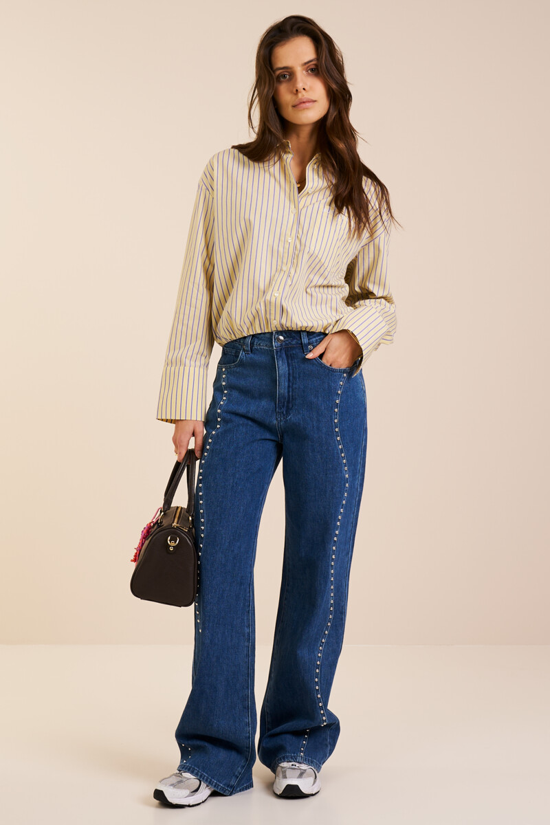 Dark blue wide leg jeans with wavy studs | My Jewellery