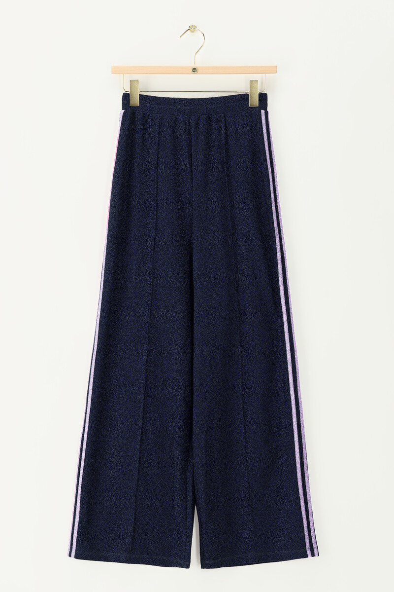 Dark blue wide leg lurex trousers with stripes | My Jewellery