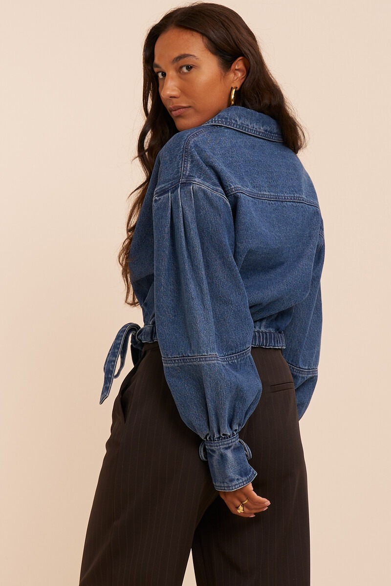 Dark blue wrap blouse with bows | My Jewellery
