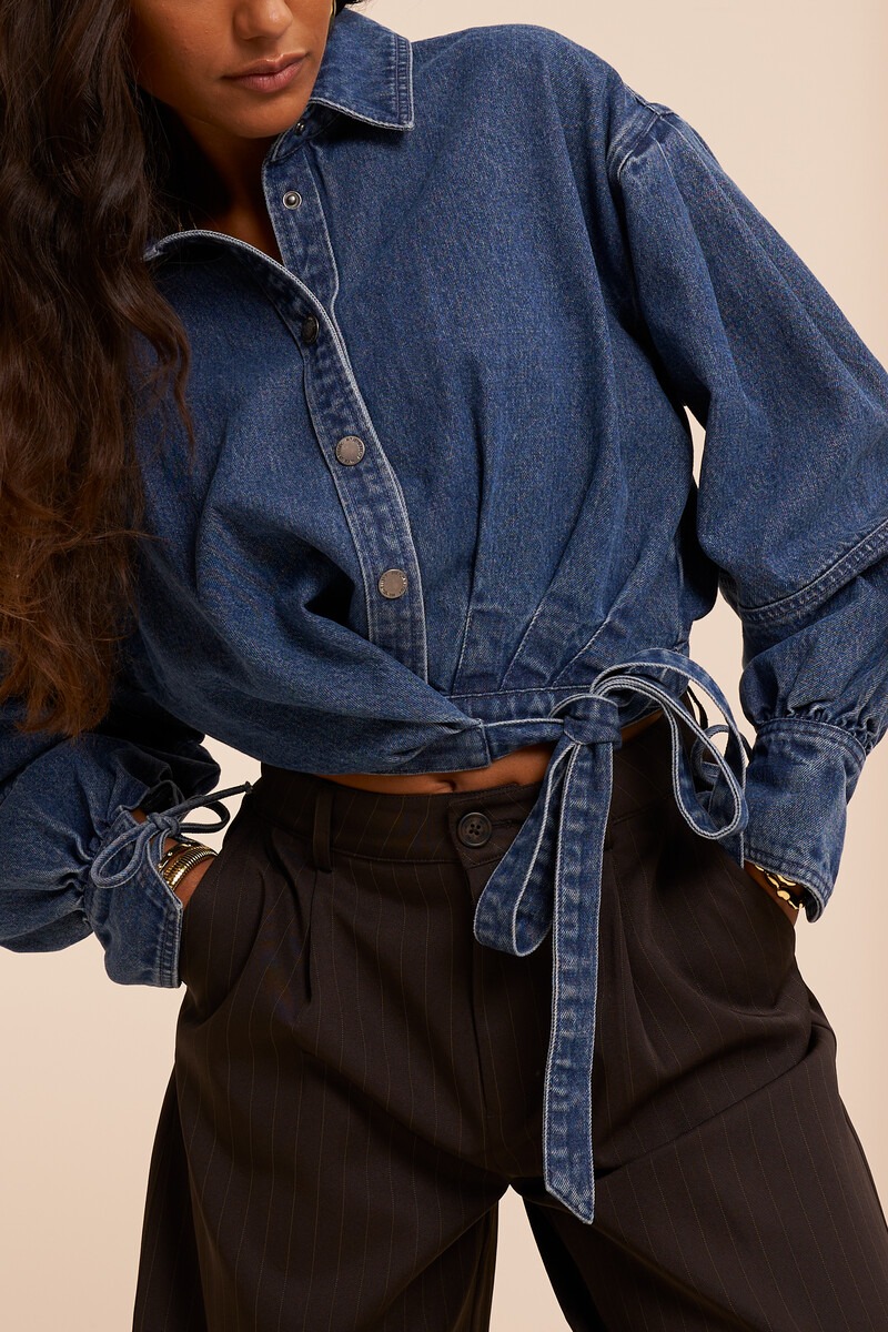 Dark blue wrap blouse with bows | My Jewellery