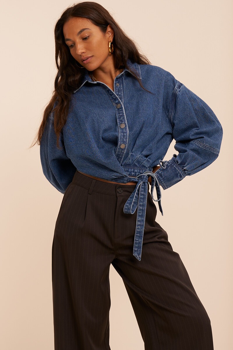 Dark blue wrap blouse with bows | My Jewellery