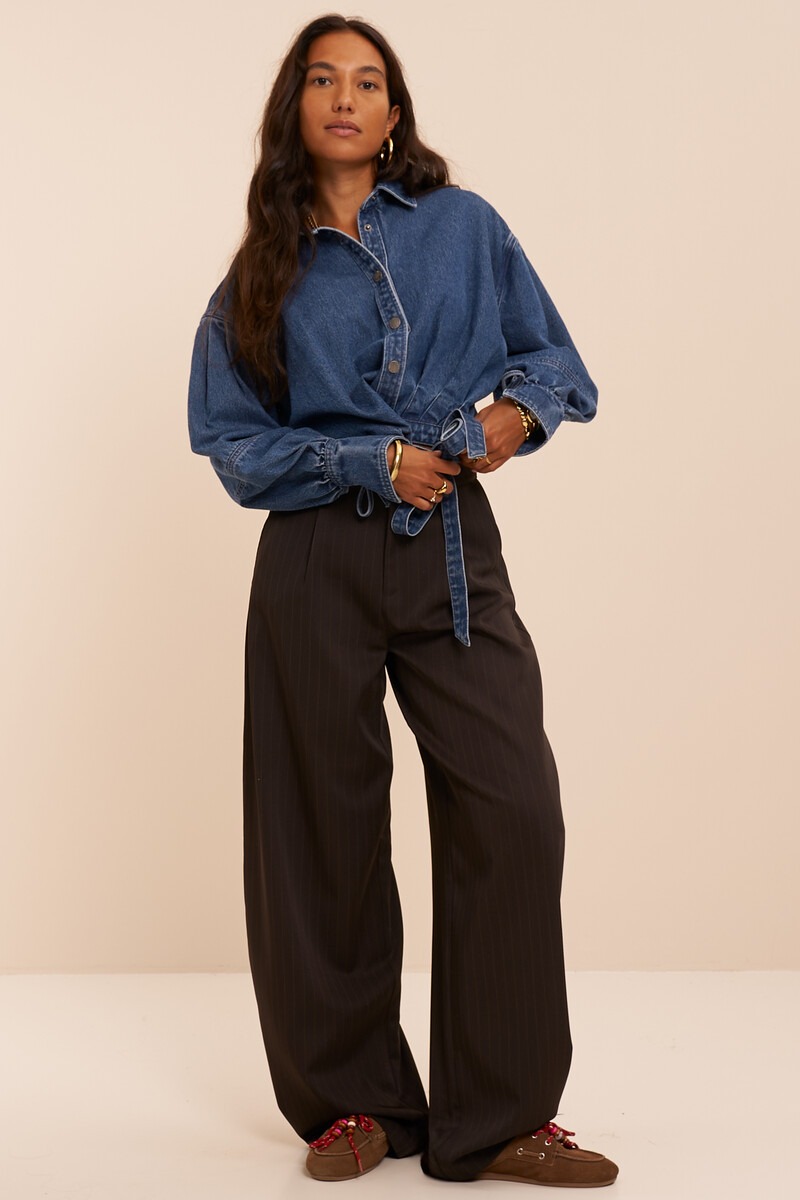 Dark blue wrap blouse with bows | My Jewellery