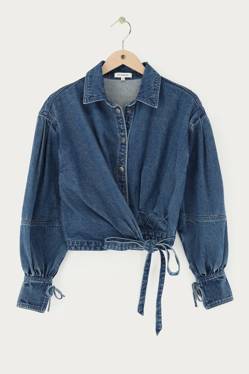 Dark blue wrap blouse with bows | My Jewellery