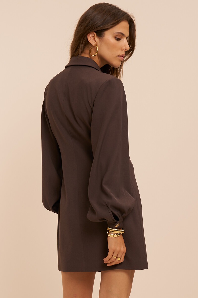 Dark brown blazer dress with button | My Jewellery