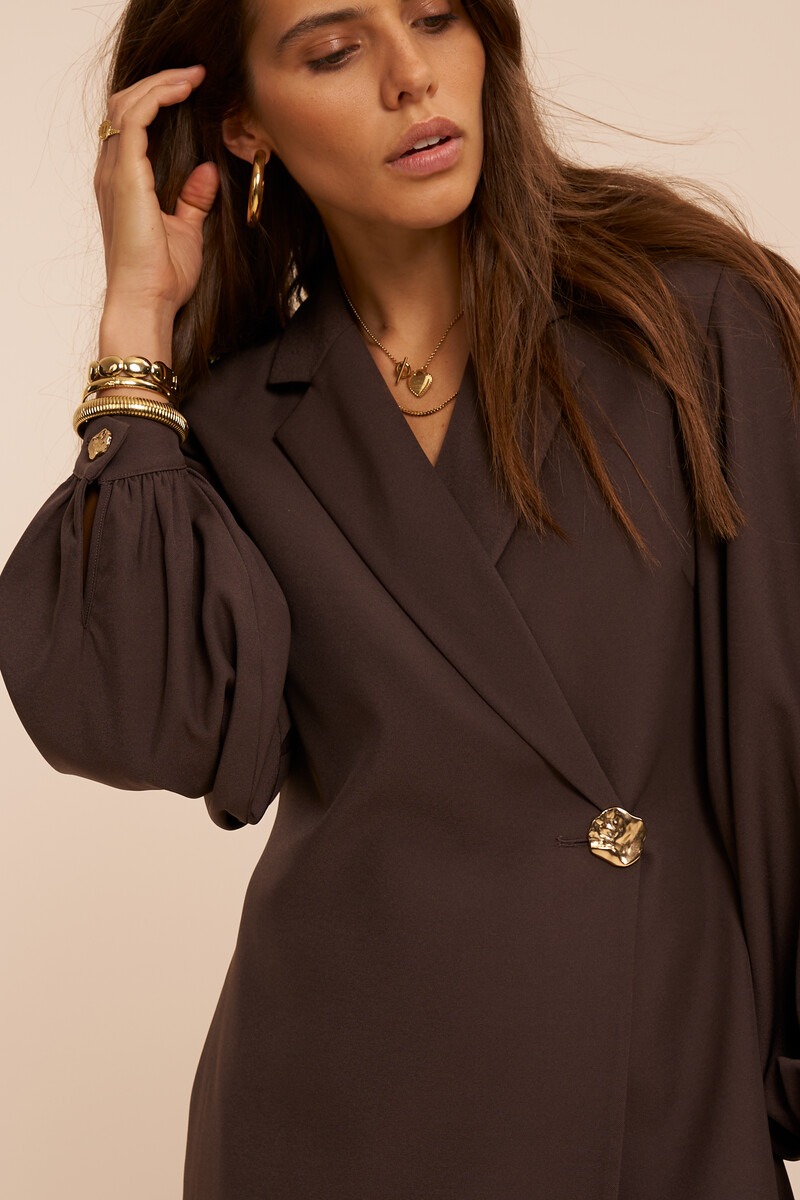 Dark brown blazer dress with button | My Jewellery