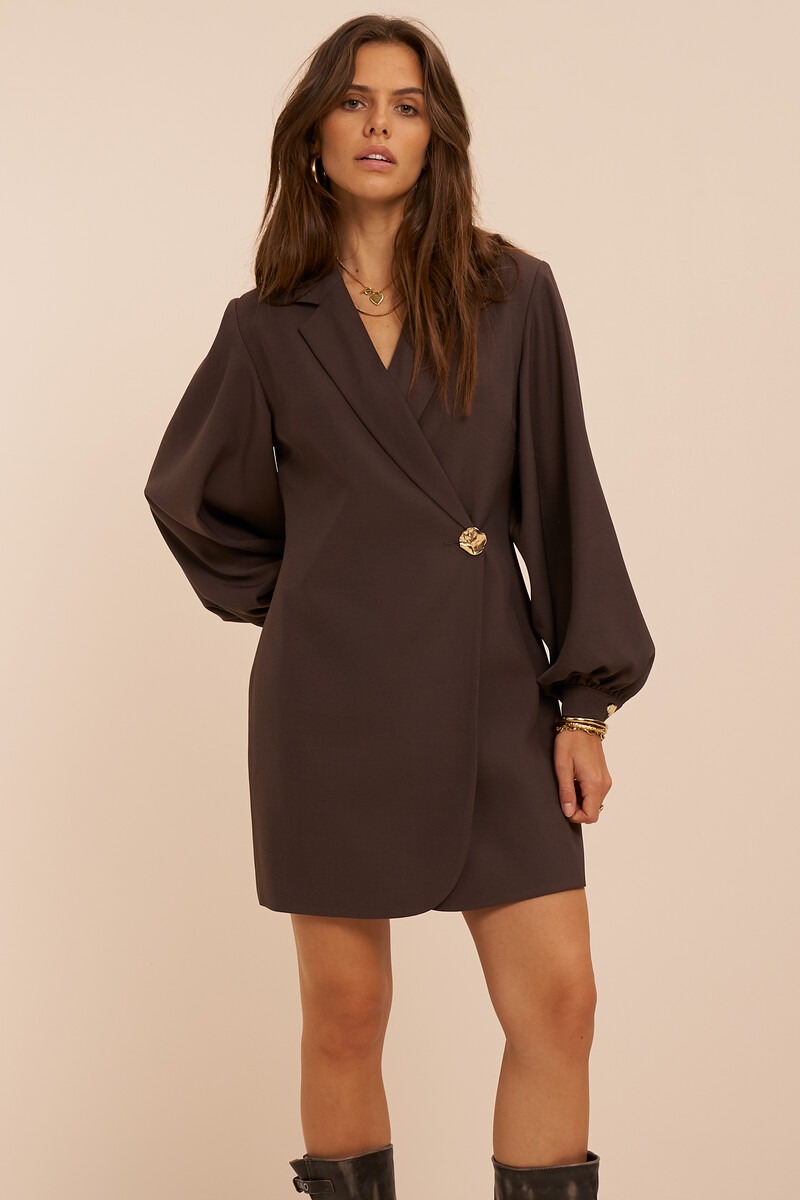 Dark brown blazer dress with button | My Jewellery