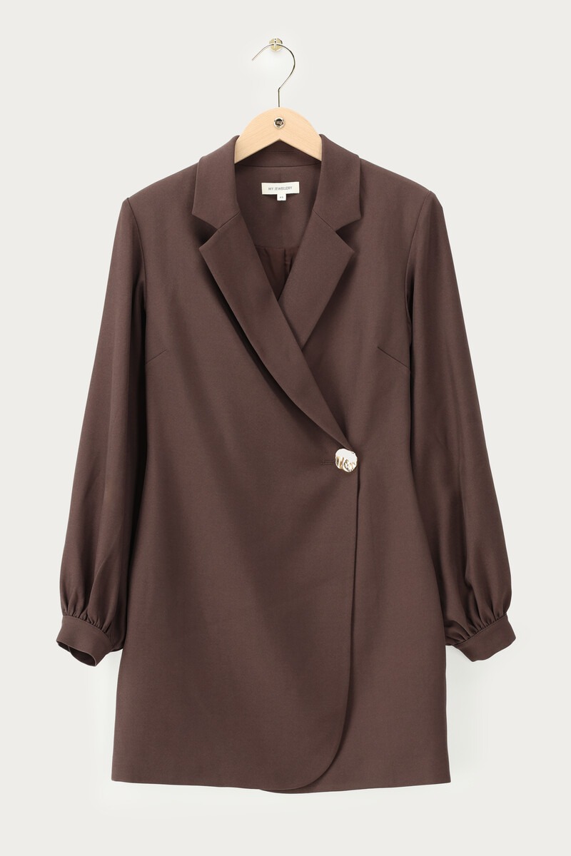 Dark brown blazer dress with button | My Jewellery