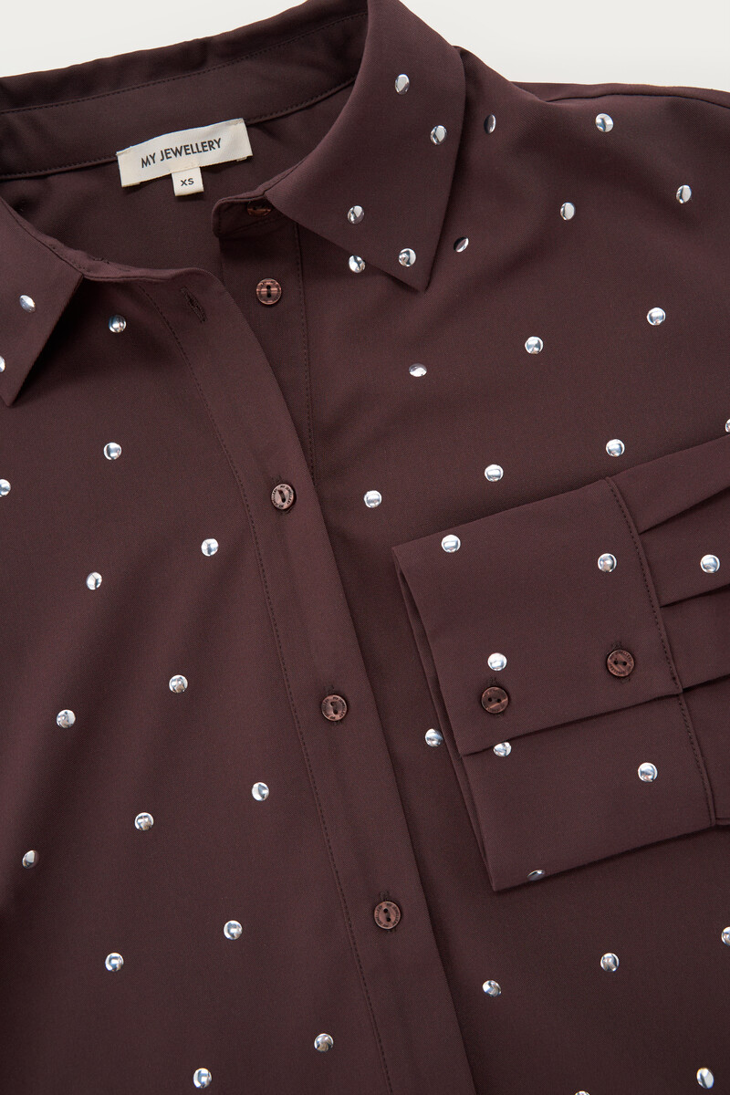 Dark brown blouse with silver studs | My Jewellery