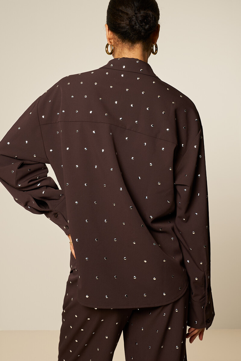Dark brown blouse with silver studs | My Jewellery