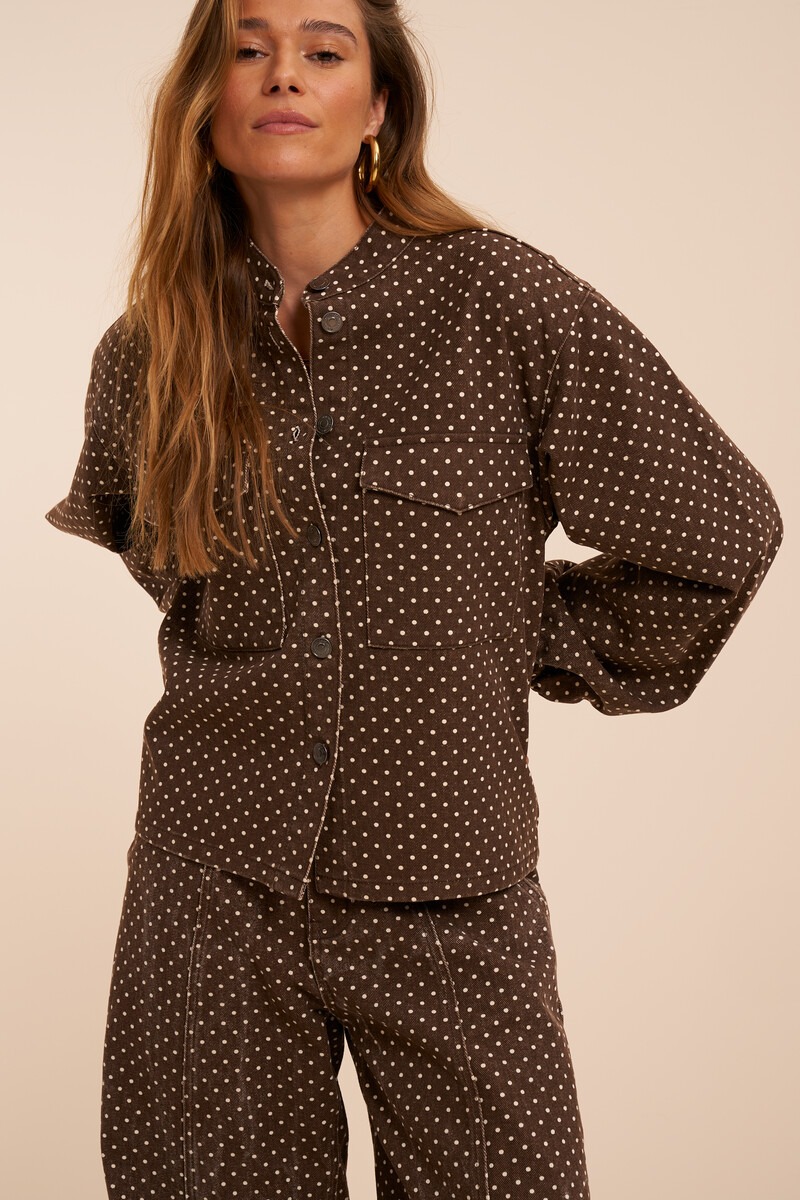 Dark brown denim jacket with polka dots | My Jewellery