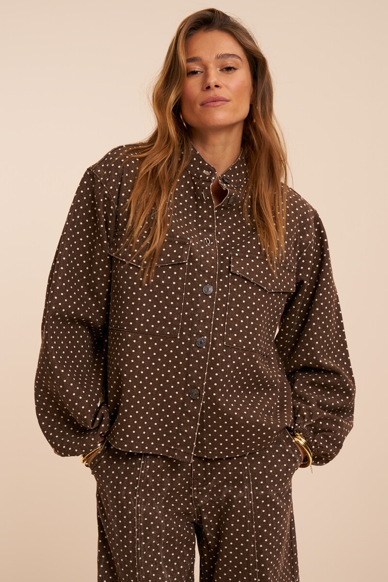 Dark brown denim jacket with polka dots | My Jewellery