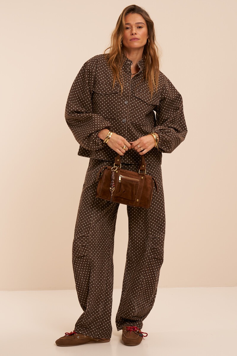Dark brown denim jacket with polka dots | My Jewellery