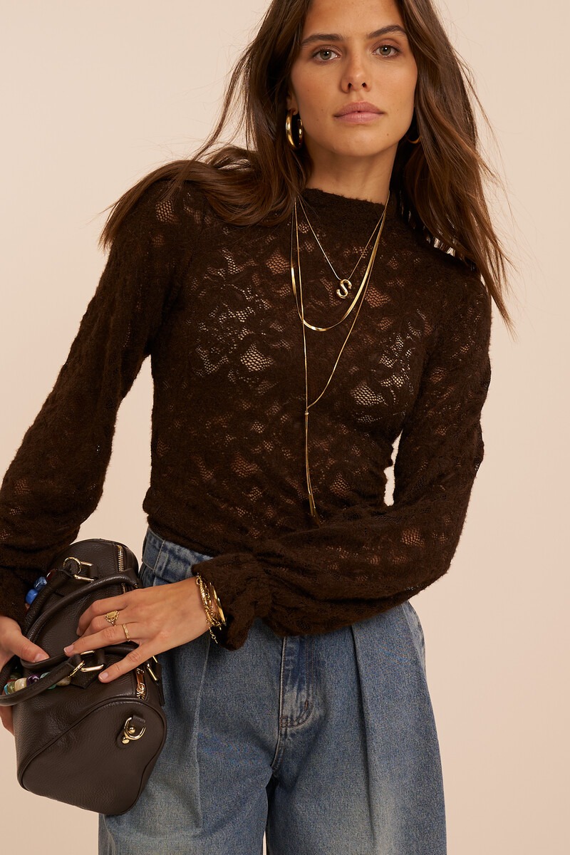 Dark brown lace top with cuffs | My Jewellery