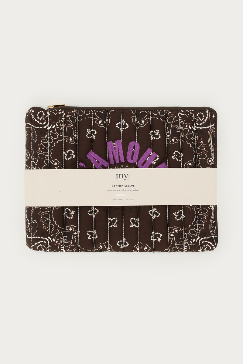 Dark brown laptop sleeve with bandana print | My Jewellery