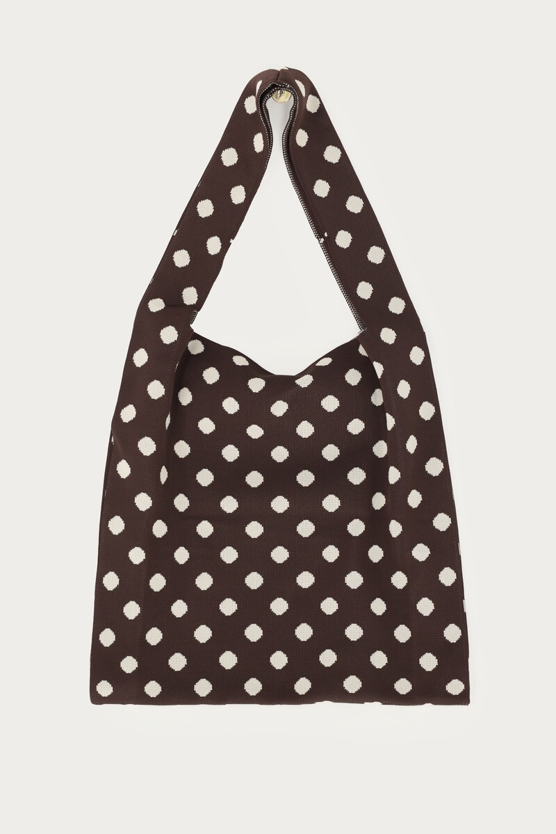Dark brown large tote bag with beige polka dots | My Jewellery